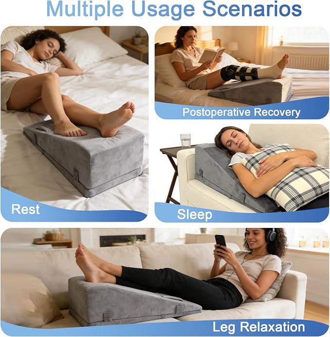 Adjustable Height Leg Elevation Pillows for After Surgery Foam Knee Surgery Pillow with Handles and Velvet Cover Foot Wedge Pillow for Legs Swelling and Blood Circulation