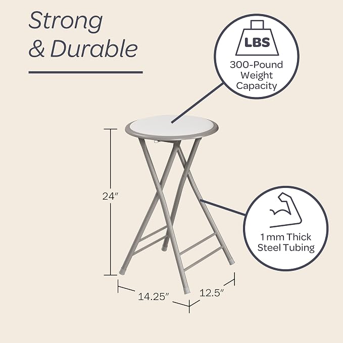 Lavish Home Folding Stool with Padded Backless Seat, White, 24 Inch | Counter Height Bar Stools with 225lb Capacity, Portable Indoor & Outdoor, Extra Seat for Kitchen, Rec Room or Camping