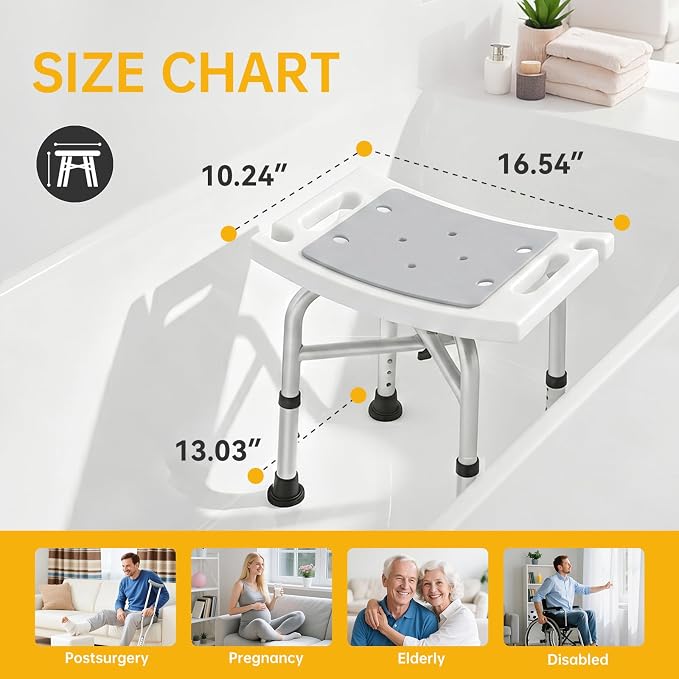 500 lbs Shower Chair for Inside Shower, Heavy Duty Adjustable Shower Stool with Suction Cups, Extra Wide Bath Bench for Adults, Elderly, Quick Assembly Shower Seat for Tub