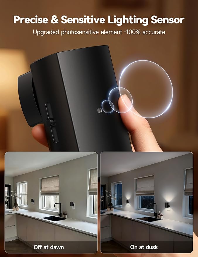Brightown BL-WM-Square-Black-PW-2PC | Modern Night Light with Rotating Plug, Dusk to Dawn Sensor, 0-100LM Stepless Dimming Night Light for Hallway Bedroom Bathroom