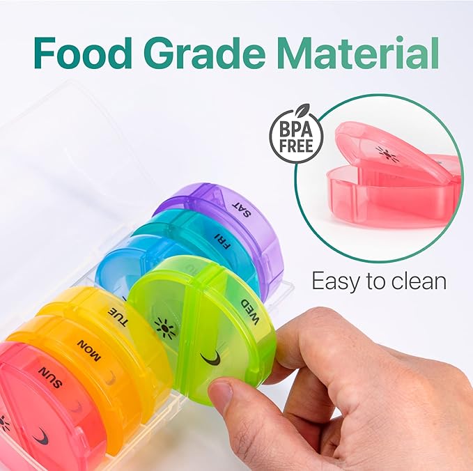 Sukuos Large Weekly Pill Organizer 2 Times a Day, Daily Pill Box 7 Day Easy to Open with Double Protection, AM PM Pill Case for Medicine/Vitamin/Fish Oil/Supplements (Clear)