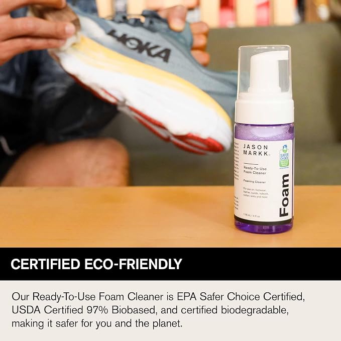 Jason Markk Quick Clean Kit, Shoe Cleaner, 2-Piece Set, Ready-To-Use Foam & Delicates Brush, Sneaker Care, Ideal for Footwear, Safe for Leather, Suede, Nubuck, Cotton, Knits, 4oz