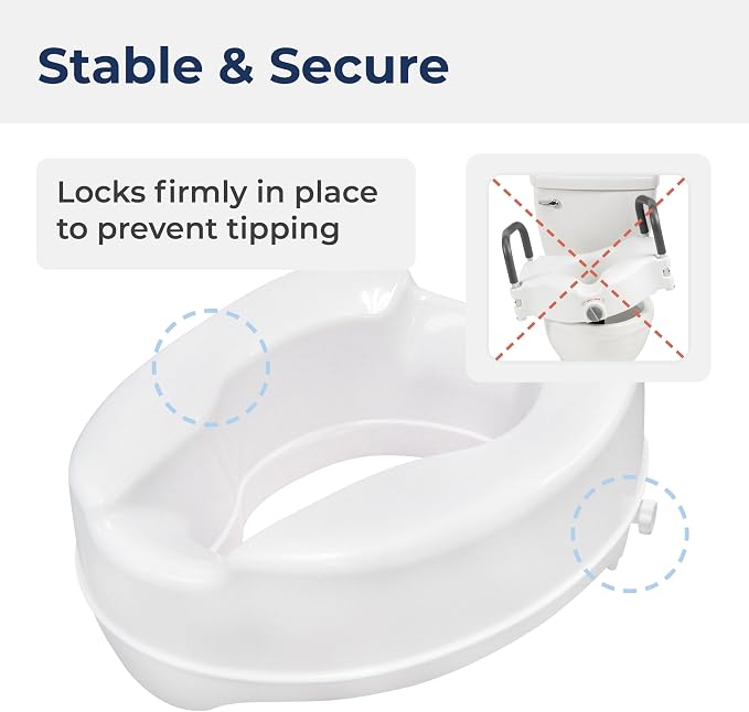 Drive Medical Raised Toilet Seat with Lock, Standard Seat, 4 Inch | Raised Toilet Seat with Lock Adds 4 Inches of Height and Stability to Any Standard Toilet Bowl at Home