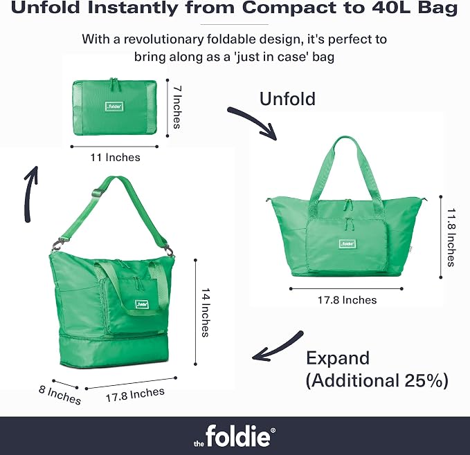 The Foldie Foldable Travel Bag for Women - 40L Weekender Bag with Multiple Pockets - Carry On Expendable Travel Bag