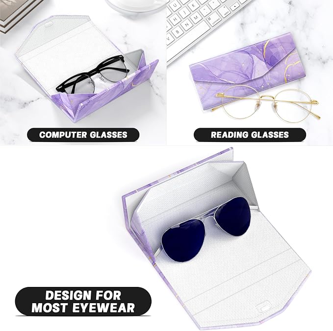 Sunglasses Case, Foldable Glasses Case, Magnetic PU Leather Hard Shell Folding Eyeglass Holder Box, Collapsible Unisex