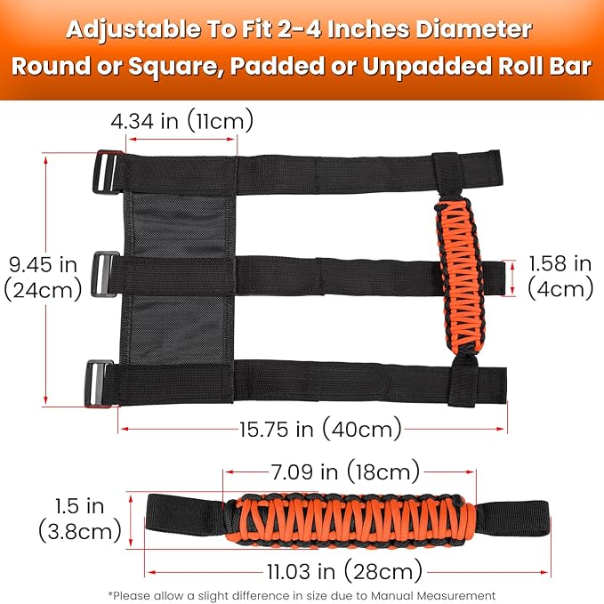 4 x Roll Bar Grab Handles Grip Handle for Jeep Wrangler JK JKU JL JLU TJ YJ Sports Sahara Freedom Rubicon Unlimited Gladiator JT 1955-2023 UTV ATV Premium 550 Paracord Interior Accessories (Orange)