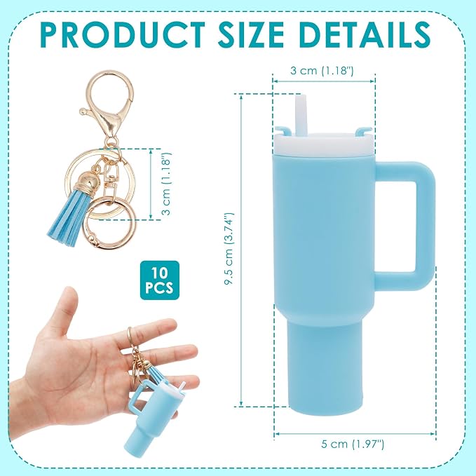 16PCS Mini Tumbler Keychain Accessories for Stanley Cup Cute Chapstick Holder Key Chain Charms for Women Men Girls