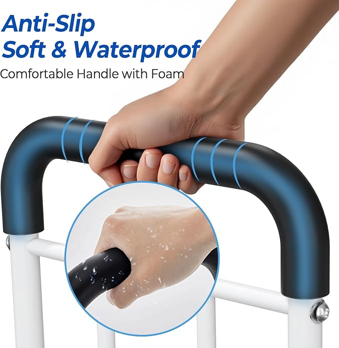 Bed Rails for Elderly Adults Safety - ASTM Approved Adjustable Bed Cane with Non-Slip Ergonomic Handle & Storage Pocket, Bed Railings for Seniors Support 350 LBS, Tool-Free