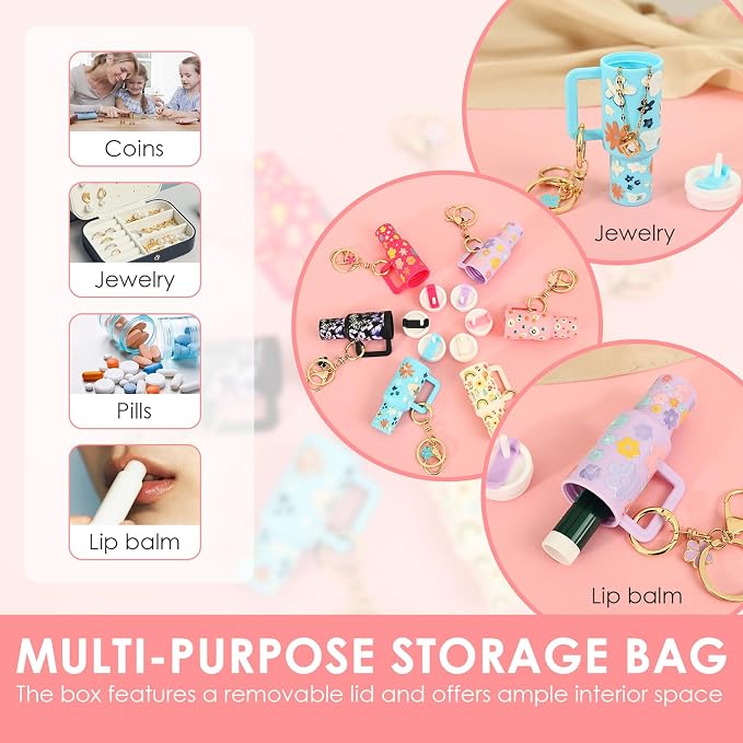 16PCS Mini Tumbler Keychain Accessories for Stanley Cup Cute Chapstick Holder Key Chain Charms for Women Men Girls