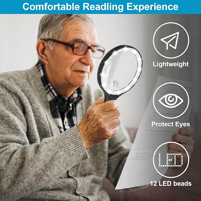 Rongon Magnifying Glass with Light, Handheld Illuminated Lighted Magnifier,1.8X 5X Illuminated Magnifying Loupe for Seniors Books Inspection Exploring Hobbies