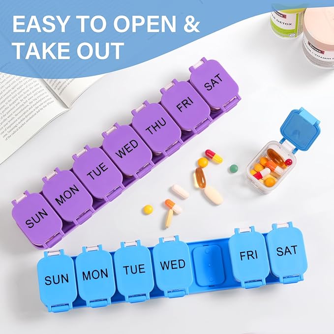 Yaklim 2-Pack Large Waterproof 7-Day Pill Organizer - Extra Large AM/PM Pill Boxes for Vitamins, Fish Oils & Supplements, Portable Daily Medication Dispenser with 14 Compartments