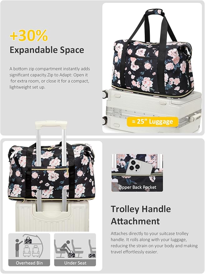 Expandable Travel Duffle Bags Weekender Overnight Bags for Women Men Hospital Bag for Women Labor Delivery with Toiletry Bag Waterproof