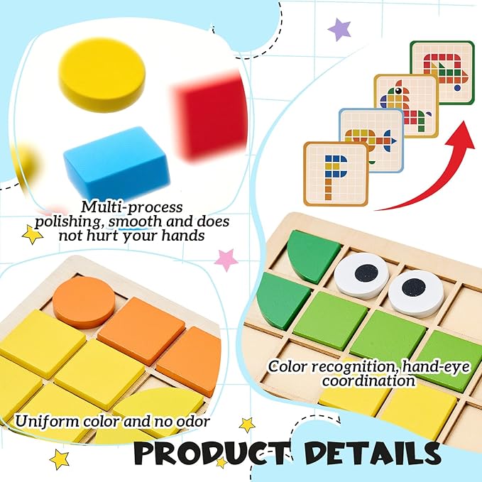 Soulchen 130 Pcs Dementia Activities for Seniors, Wooden Matching Puzzle for Elderly Dementia, Colorful Shape Pattern Alzheimers Products, Tile Matching Memory Cognitive Busy Board Gadgets Christmas