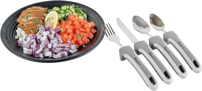Restaurantware Adaptive Utensils - 1 count Stainless Steel, 9.843 x 5.118 x 1.575 Inches, Ergonomic Eating Aids, Non-Slip Utensil Set for Arthritis, Secure Grip Design, Gray