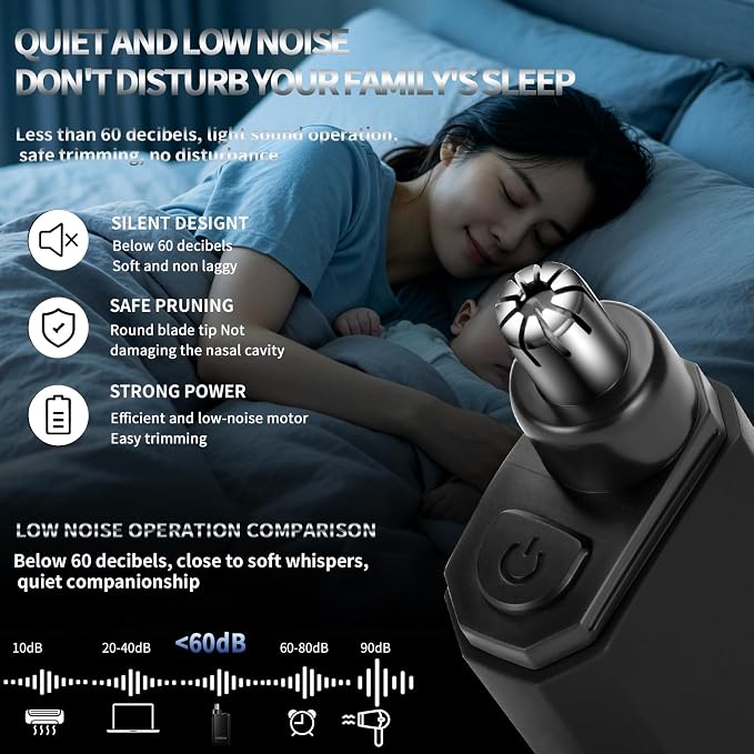 Nose Hair Trimmer for Men and Women, USB-Rechargeable Electric Nose and Ear Hair Trimmer, Pain-Free, Waterproof and Portable, with Stainless Steel Blades, Black