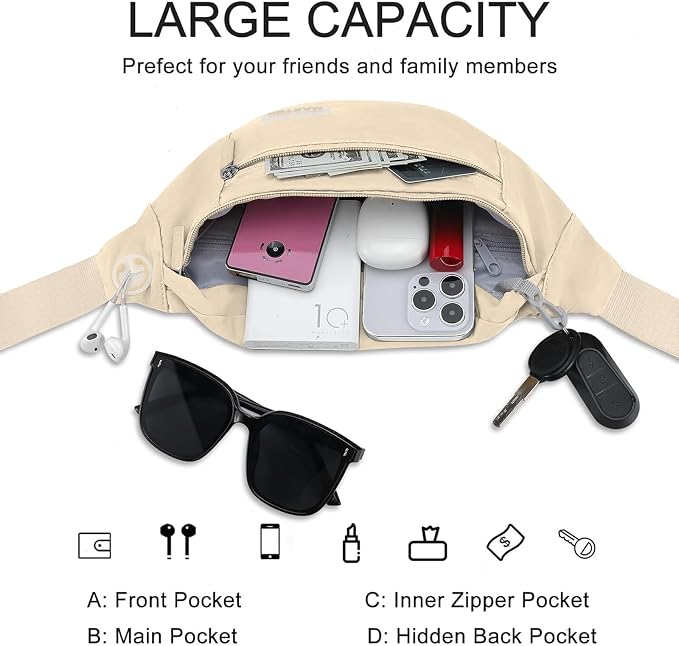 Small Khaki Crossbody Bags for Men Women Sling Fanny Pack with Key Chain | Fashion,4-Zipper Pockets,Fanny Pack Passport Bag with Adjustable Strap Gifts for Women