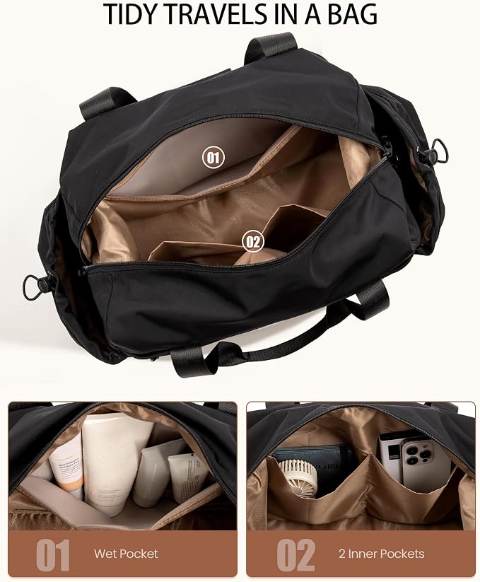 LOVEVOOK Weekender Bags for Women, Travel Duffel Bag, Large Overnight Bags with Shoe Compartment, 38L Carry on Gym Hospital Bag with Wet Pocket, 2 Pcs