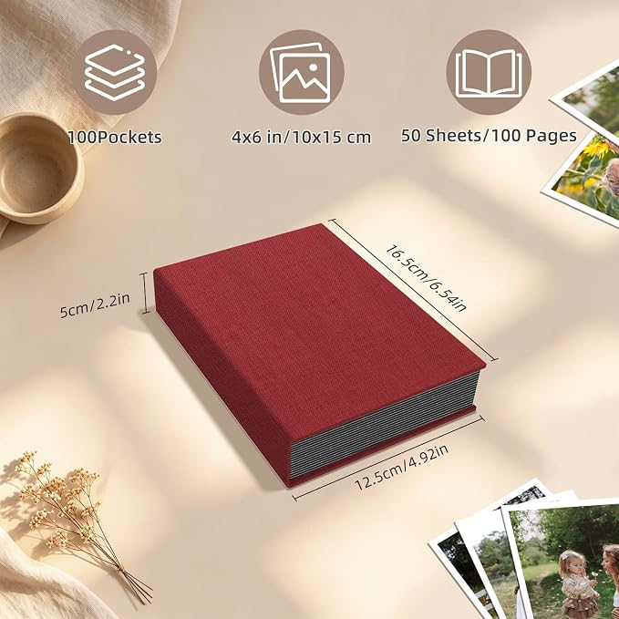 Popotop Photo Album 4x6 100 Pockets for Wedding Gifts,Linen Hardcover Picture Albums for Family Anniversary Baby Vacation Pictures