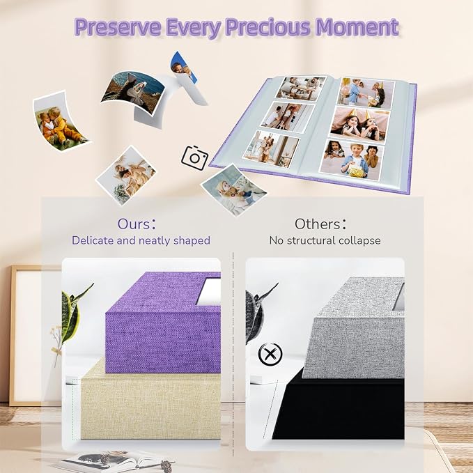 popotop Photo Album 4x6-300 Photos Linen Cover Photo Books with 300 Horizontal Pockets,Slip-in Picture Albums for Family Wedding Anniversary Baby Vacation Pictures