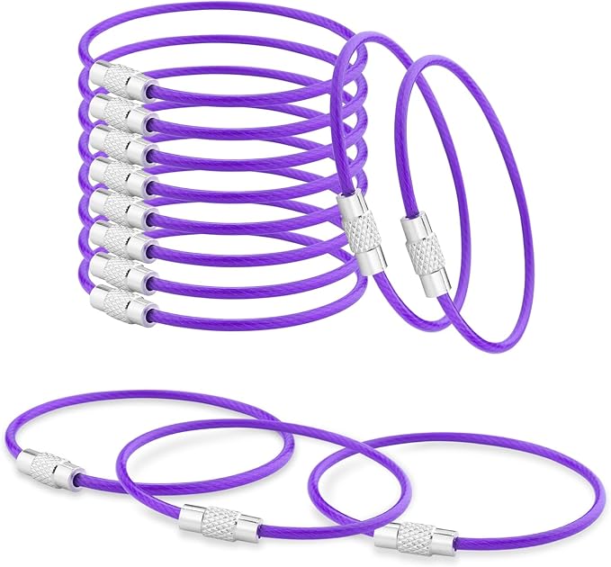 CooBigo 25 Pack Stainless Steel Loops 2mm Coated Wire Keychain Cable Large Key Rings 6 inch Key Chain for Women, Luggage Tags, Key Tags, Keyrings, Kitchen Utensils, Duster - Purple