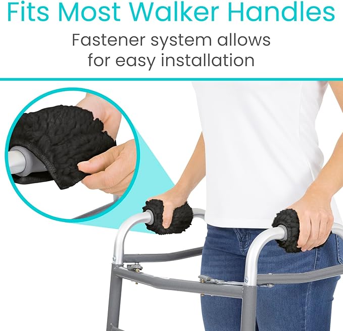 Vive Walker Handle Cushions (2-Pack) Extra Soft Sheepskin Grips - Padded Hand Cover Accessories for Folding Rolling Wheelchair, Rollator Handle, Senior, Elderly Grippers - Foam Padding for Disability