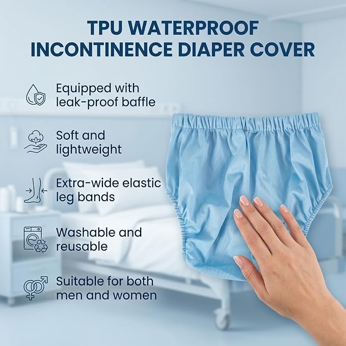 2 Pack Adult Diaper Cover, TPU Diaper Cover for Overnight | Waterproof Unisex Incontinence Pants,Leak-Proof Plastic Underwear Pants for Seniors Post-Surgery Recovery (Medium)