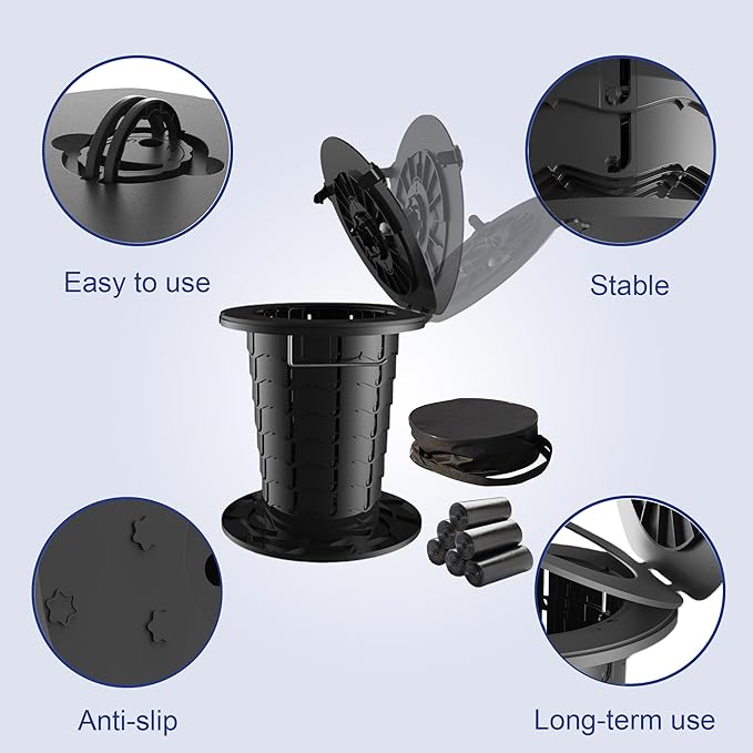 2025 Upgraded Retractable Portable Toilet with 30 bags Travel Toilet Adjustable Height Camping Toilet Porta Potty for Adults Kids, Foldable for Camping/Car with Carry Bag