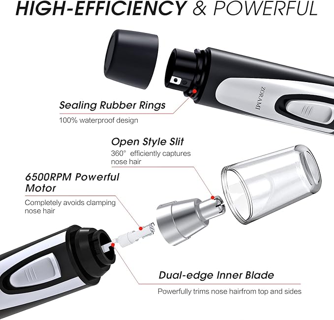 Ear and Nose Hair Trimmer Clipper - 2026 Professional Painless Eyebrow & Facial Hair Trimmer for Men Women,Battery-Operated Trimmer with IPX7 Waterproof,Dual Edge Blades for Easy Cleansing Black