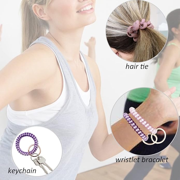 BIHRTC Stretchable Wristband Wristlet Keychain Elastic Coil Spring Spiral Key Chain for Gym Pool Sauna Outdoor Activities