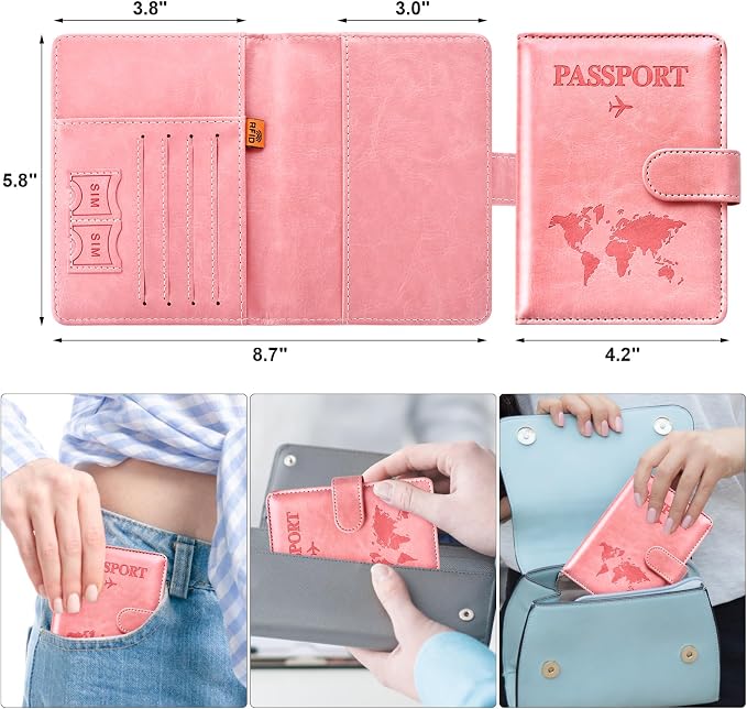 Eoehro Passport Holder for Travel Essentials, Passport Wallet Cover Case for Travel Must Haves Accessories,Passport Book Holders for Women and Men(Bright Pink)