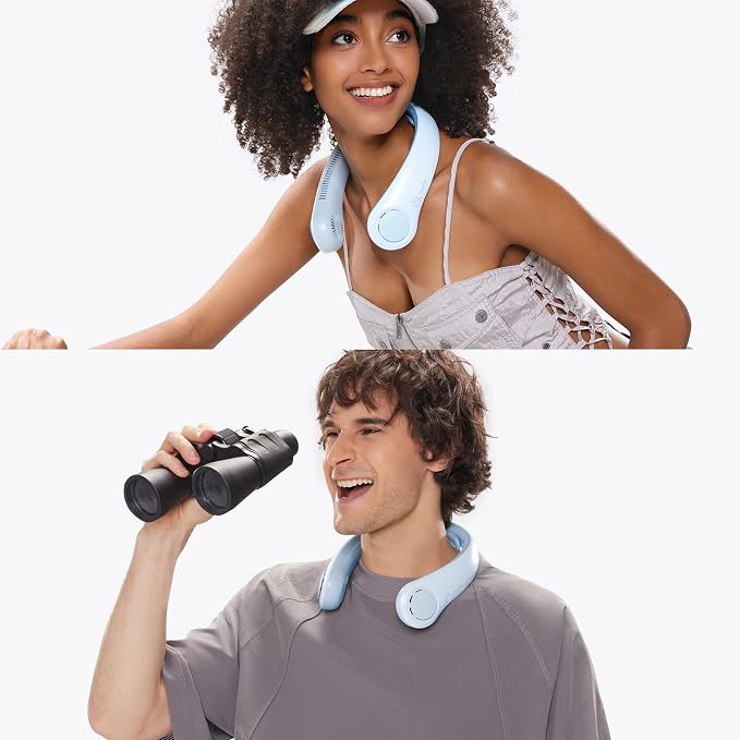 JISULIFE Portable Neck Fan Upgraded: Neckbrace Hands-Free, 5-Speed 6000 mAh | 25H Max Runtime, Personal Wearable Bladeless Rechargeable Fan for Outdoor/Travel/Concerts, Gifts for Women Men - Light Blue