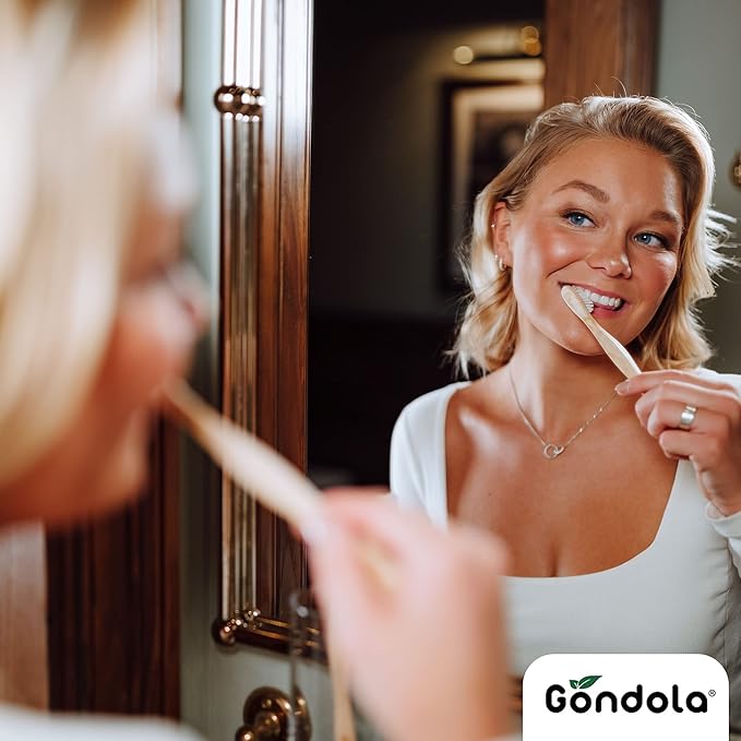 Gondola Organic Bamboo Toothbrushes Adults - 4 Count (Pack of 1) - Soft Bristles - Wood Toothbrush for Adults - Set for Sensitive Gums for Gentle Cleaning