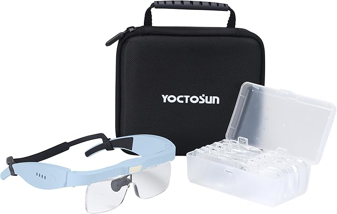 YOCTOSUN Magnifying Glasses for Close Work with 3 LED Lights, Storage Case, Head Strap and 5 Detachable Lenses 0.75X,1.25X,2.0X,3.0X 4.0X, Headset Magnifier for Jewelry, Hobby & Crafts