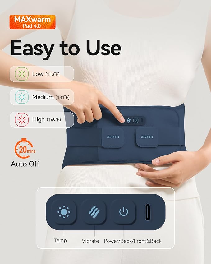 Cordless Heating Pad with Massager for Back Pain Relief: MAXwarm® 4.0, Portable Heated Back Brace with Lumbar Support for Sciatica, Large 8000mAh Battery, Christmas Gift for Women Men 65"