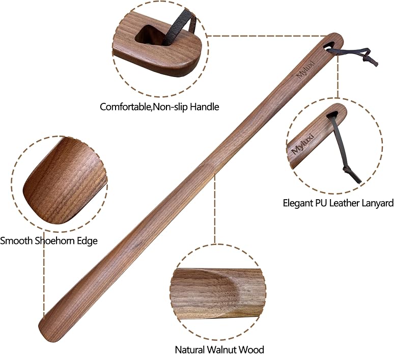 Myluxi Wooden Shoe horn Long Handle for Seniors Men,Women-23.6in Long Handled Shoehorn,Shoe Helper for Home/Travel