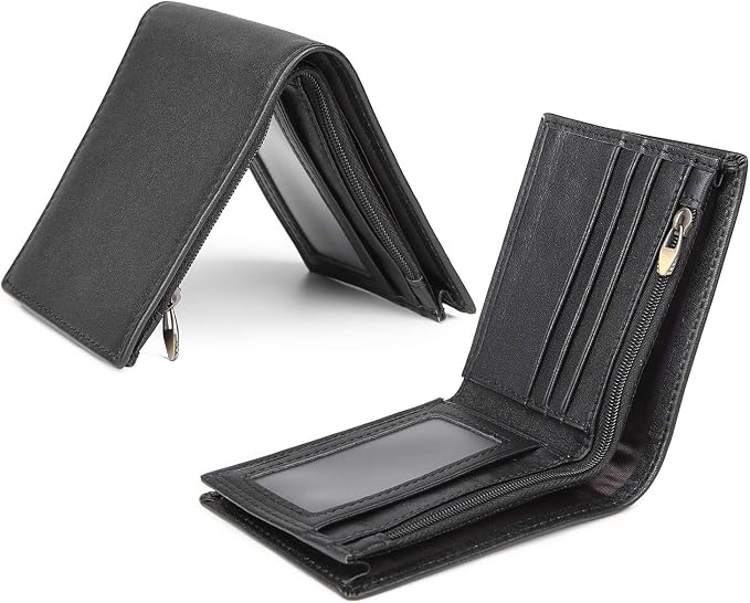 Polare Men's RFID Blocking Cowboy Genuine Natural Crazy Horse Leather Bifold Wallet