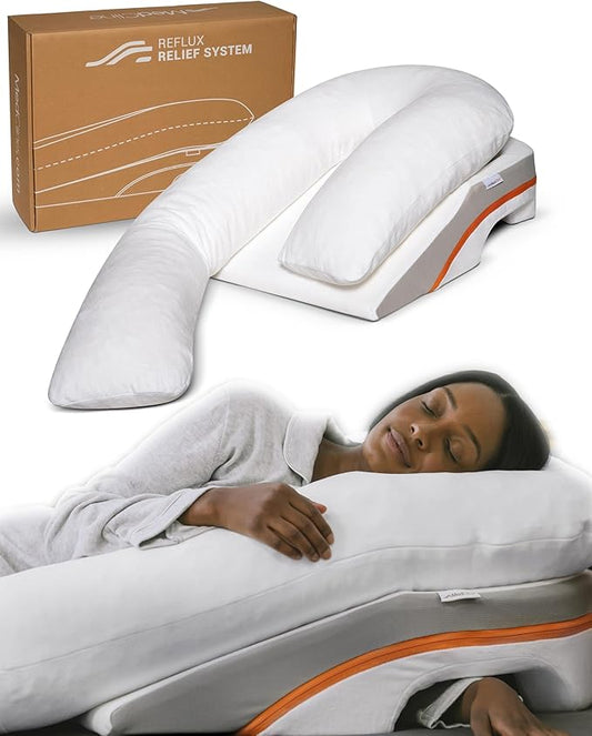 MedCline Reflux Relief System, Bed Wedge Pillow for Acid Reflux and GERD Relief with Therapeutic Body Pillow, Insert, and Covers, Inclined Sleep Position with Arm Pocket, Medium for 5'5" to 5'11" Tall