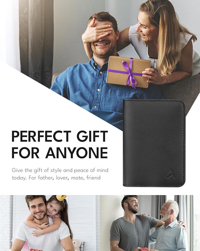 ALLIVE Passport Holder for Travel, Genuine Leather Passport Holder Women Men,Passport Cover,Travel Wallet Must Haves Airport Essentials Travel Gifts Black