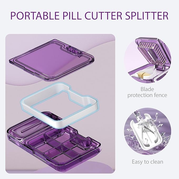Pill Cutter for Cutting Multiple, 1/2 Pill Splitter for Large, Small and Tiny with Store, Portable Pills Cutter,Storage Organizer, Accurate Centering Alignment Devic (Grey)