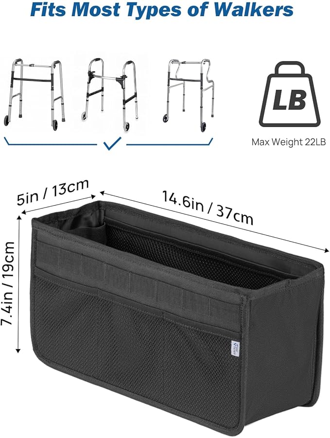 JOYTUTUS Walker Basket for Folding Walker, Basket for Walkers for Seniors, Rollator Walkers Storage Bag,Bag with Big Capacity & Never Tipping Over, Best Gift for Father Mother