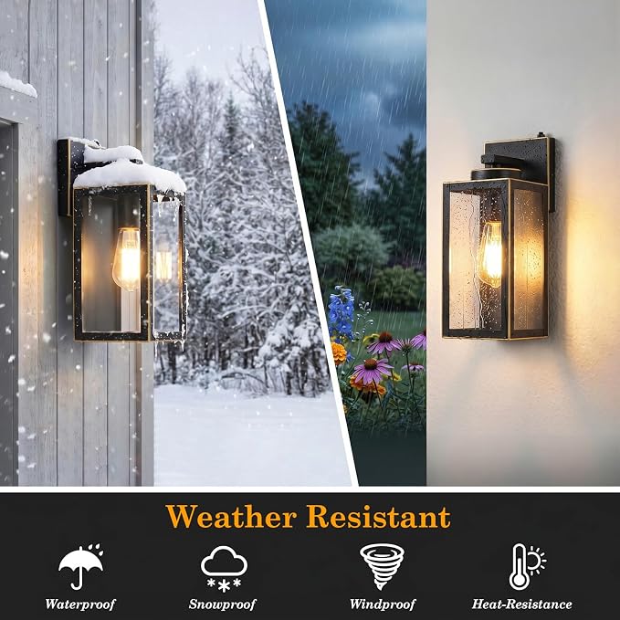 Upgraded Dusk to Dawn Outdoor Wall Lights, Bronze, 2-Pack | Auto On/Off, Rust-Resistant, Quick & Easy Installation, Waterproof & Weatherproof, Thick Clear Glass & Durable Metal