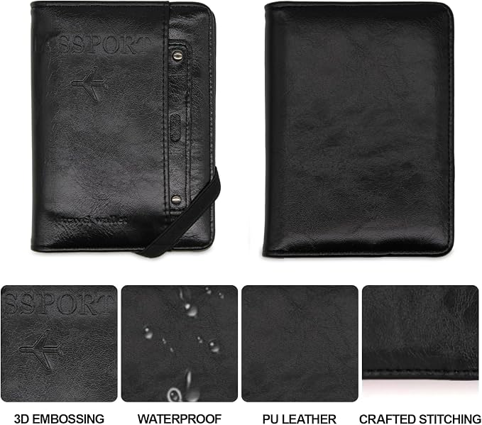 RFID Passport Wallet, RFID Passport Holder for Wallet, Essential Travel Anti-Theft Wallet Storage Case, Anti-Theft Protective Case, Black