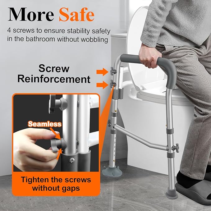 Toilet Safety Rails for Elderly, Adjustable Handicap Toilet Seat with Handles, Sturdy Toilet Support Frame with Arms for Seniors and Disabled