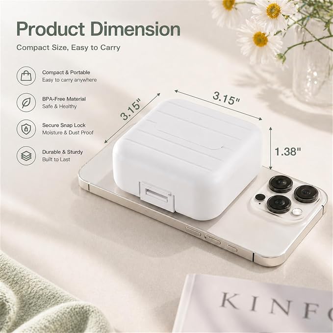 Small Travel Pill Box, Double Layer 7-Compartments Pill Organizer, 3.1" x 3.1" x 1.4" Portable Weekly Pill Case Container for Pocket, 7 Day Compact Medicine Holder for Vitamins, Fish Oils White