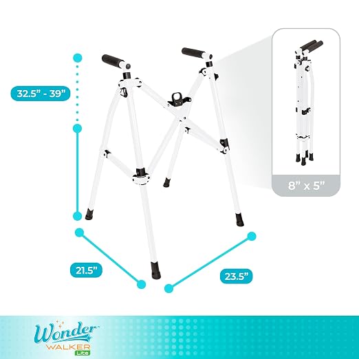 Stander Wonder Walker Lite, Lightweight Folding Mobility Aid for Adults, Seniors, and Elderly, Collapsible Travel Assistant with Rubber Feet for Support, Vivid White