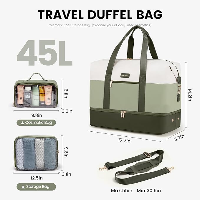 LOVEVOOK Weekender Bag for Women, Large Duffle Bag for Travel with 2 Packing Cubes, Carry on Overnight Bag with Shoe Compartment, Mom Hospital Bags for Labor and Delivery