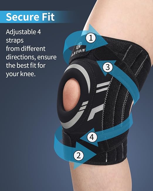 ABYON Knee Brace for Men & Women - Adjustable Knee Support for Meniscus Tear ACL, MCL & Arthritis -Neoprene Patella Stability Wrap with Dual Side Spring Stabilizers & Patella Gel Pad for Pain Relief & Injury Recovery – See How to Size Video Before Orde...