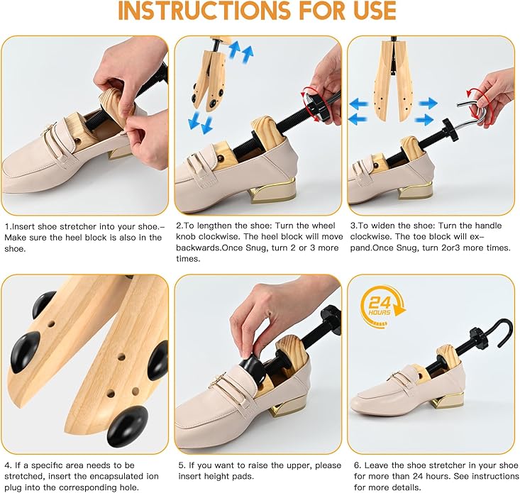 eachway Wooden Shoe Stretcher Men and Women for Wide Feet, Pair Premium of 4-way Shoe Tree Widener Stretch Length & Width