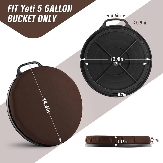 5 Gallon Bucket Seat for Yeti Only, 360 Degree Swivel Load Out Bucket Seat, 5 Gal Foam Cushion Bucket Seats Lid with Padded Top for Hunting Fishing Camping Outdoor