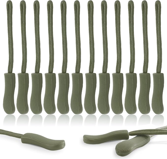 CooBigo 12Pack Zipper Pull Replacement, Golf Bag Zipper Pull Replacement Tab for Backpack, Jackets, Pants, Boots, Coats, Luggage - ArmyGreen(Universal Extender), #11 ArmyGreen(12 PACK)
